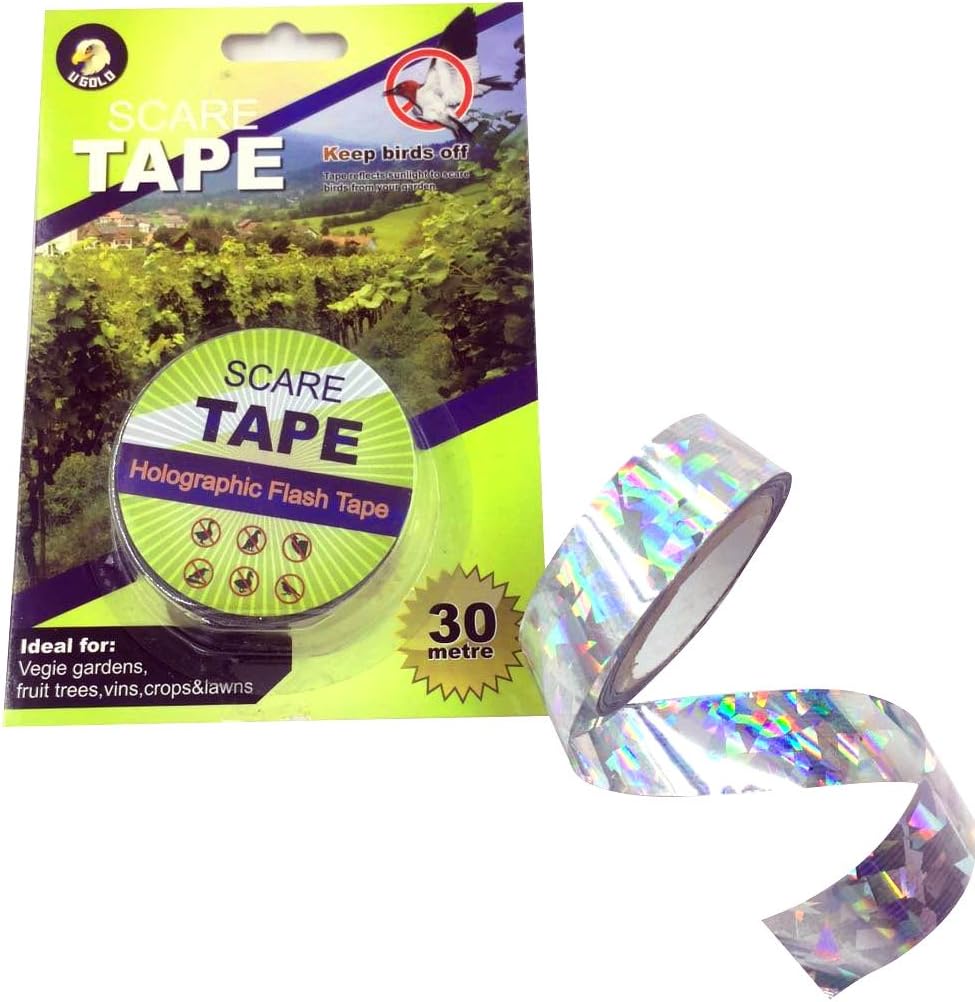 Ugold Silver Reflective Tape, Holographic Ribbon, Ideal for Garden, Patio, Field and Fence - 3/4" x 100 Ft