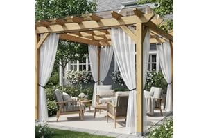 HolidayIdeas White Outdoor Sheer Curtains for Patio Waterproof 4 Panels-Linen Semi Voile Indoor Sheer Curtains, Light Filtering Privacy Drapes for Living Room, Gazebo, Porch, Balcony, Pool 54"x84"