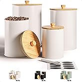 Kitchen Canisters for Countertop Set of 4 with Customizable Chalkboard Labels & Marker Pen - Big Iron Kitchen Canisters with Airtight Lids - White Canister Set - Flour and Sugar Containers Farmhouse