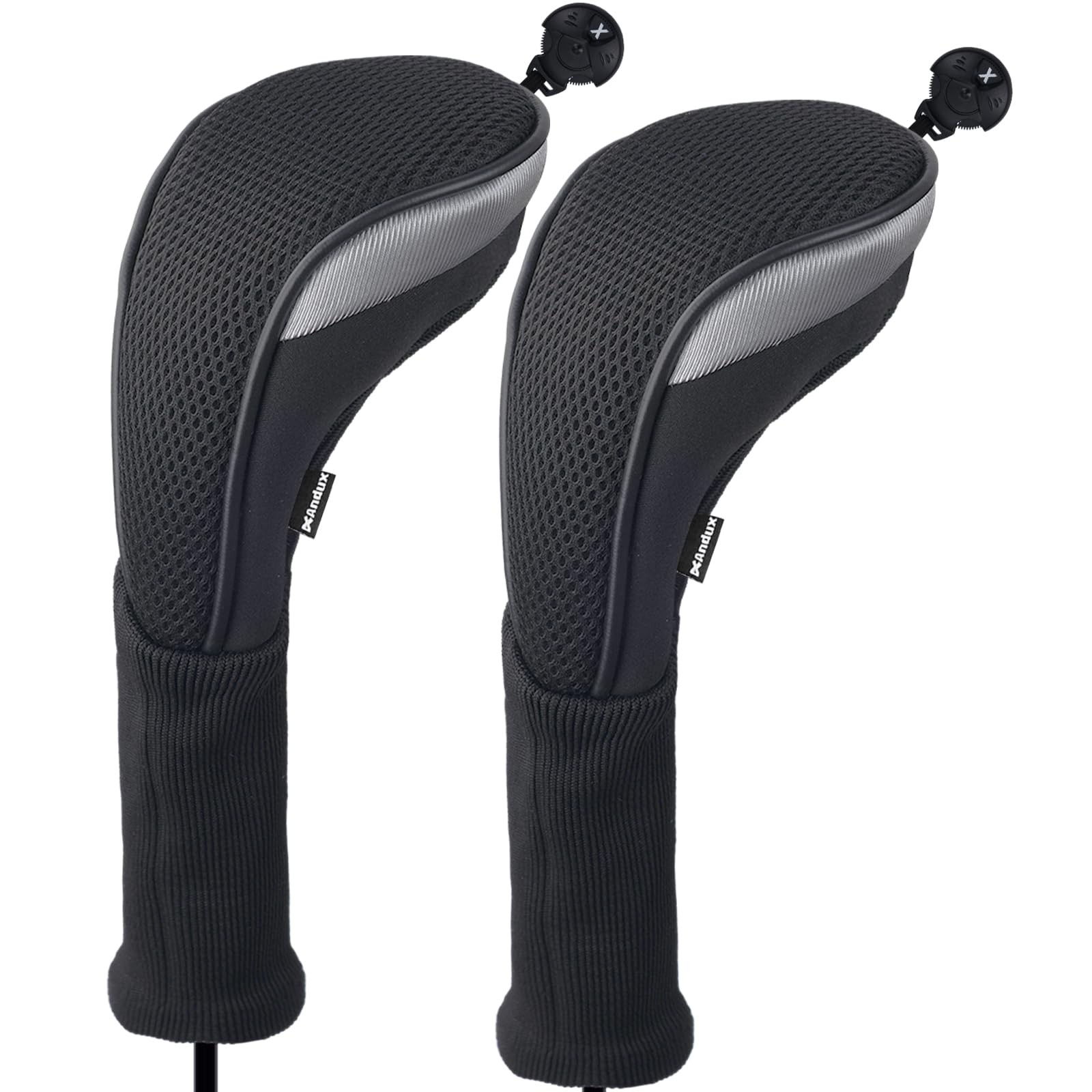 Andux Long Neck Golf Hybrid Club Head Covers with Dial No. Tag CTMT-02 2pcs Black