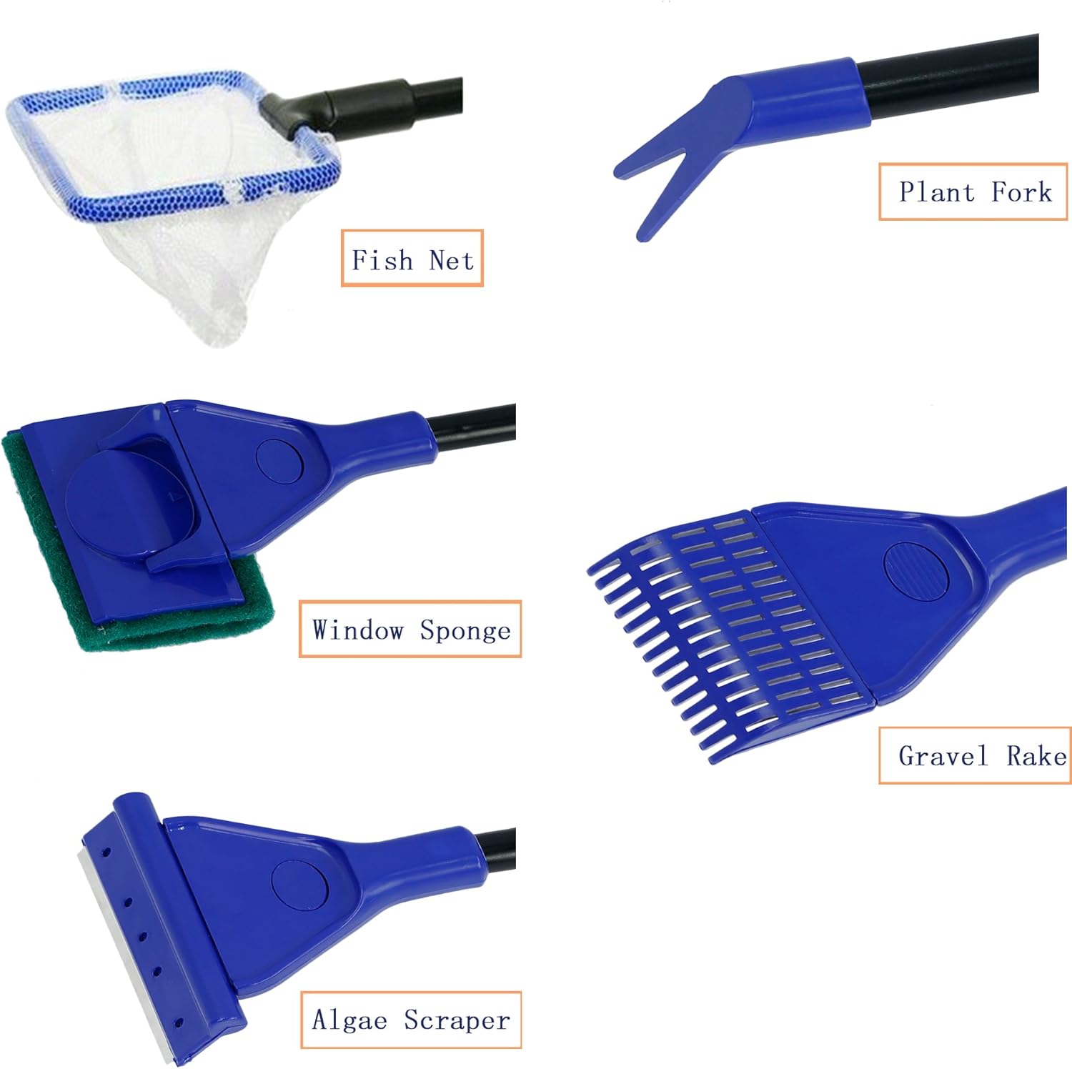 Powkoo 5 in 1 Aquarium Fish Tank Cleaning Kit Multiple Cleaner(Handle