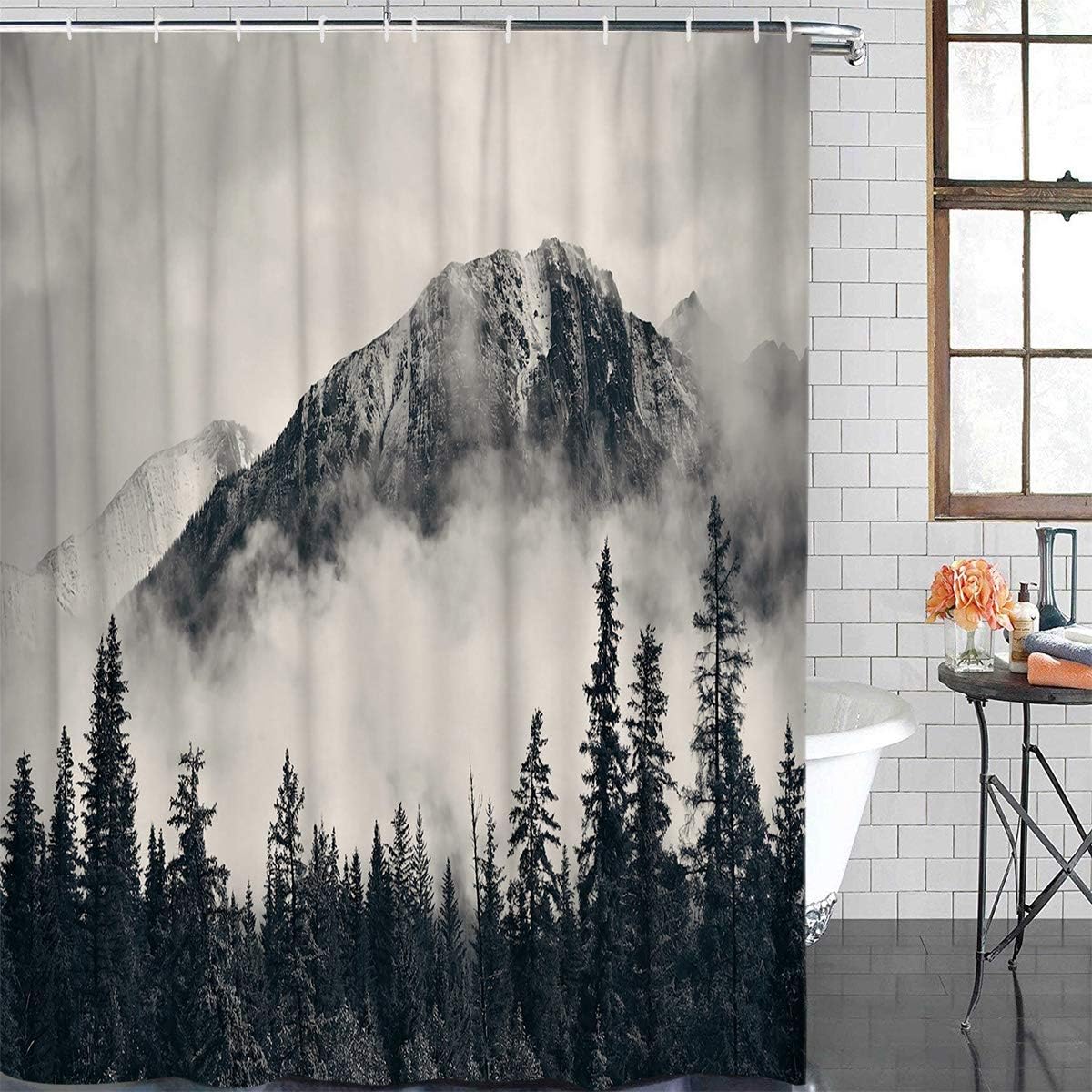 wanxinfu Shower Curtain Polyester Fabric Bathroom Curtain Set with Hooks Bath Decor Set Waterproof Personalized Customization Curtains, Canadian Smokey Mountain Cliff Idyllic Image 72" x 72"