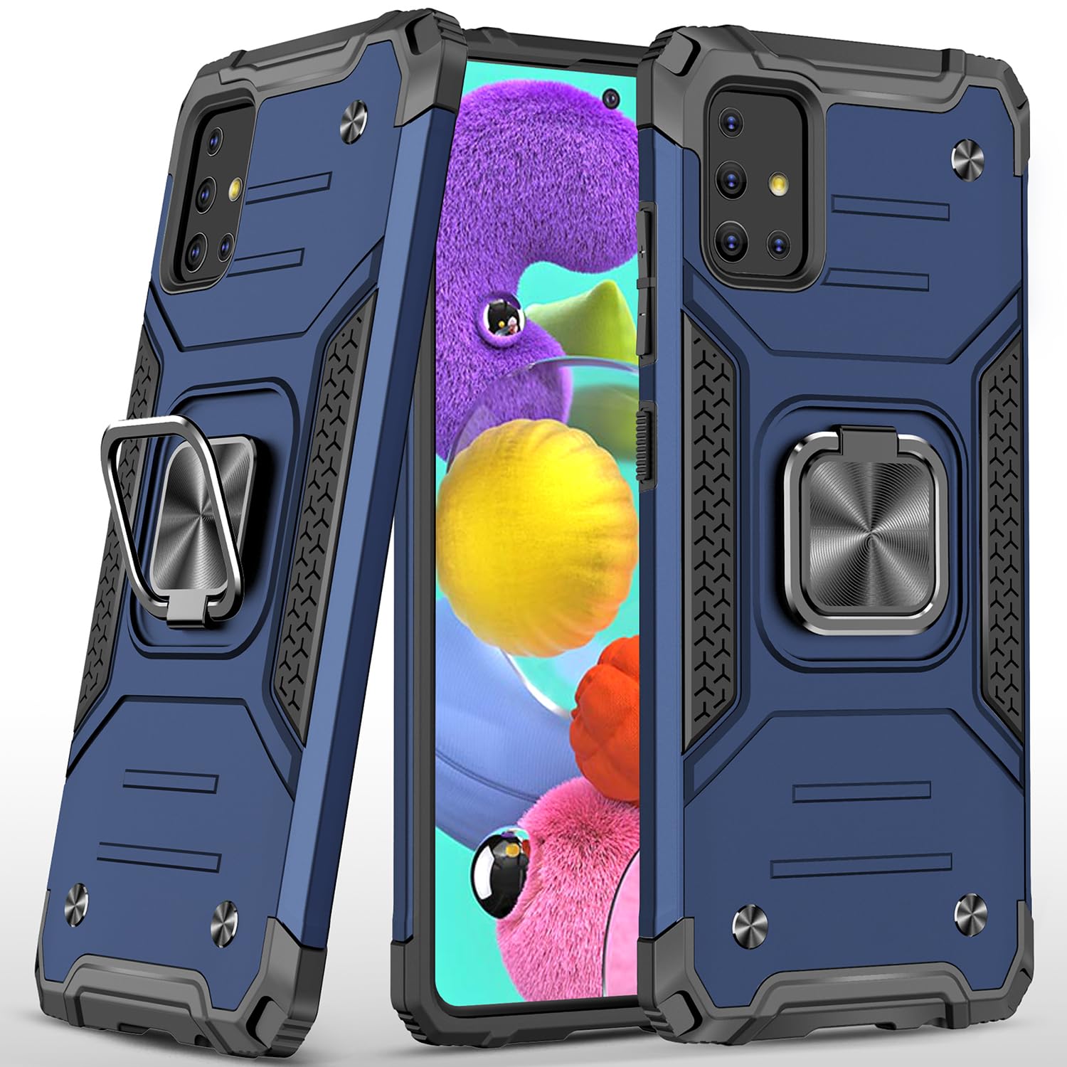 Photo 1 of Dionsibei for Samsung Galaxy A51 Case Military Grade Built-in Kickstand Case Holder Armor Heavy Duty Shockproof Cover Protective for Galaxy A51 Phone Case (Blue)