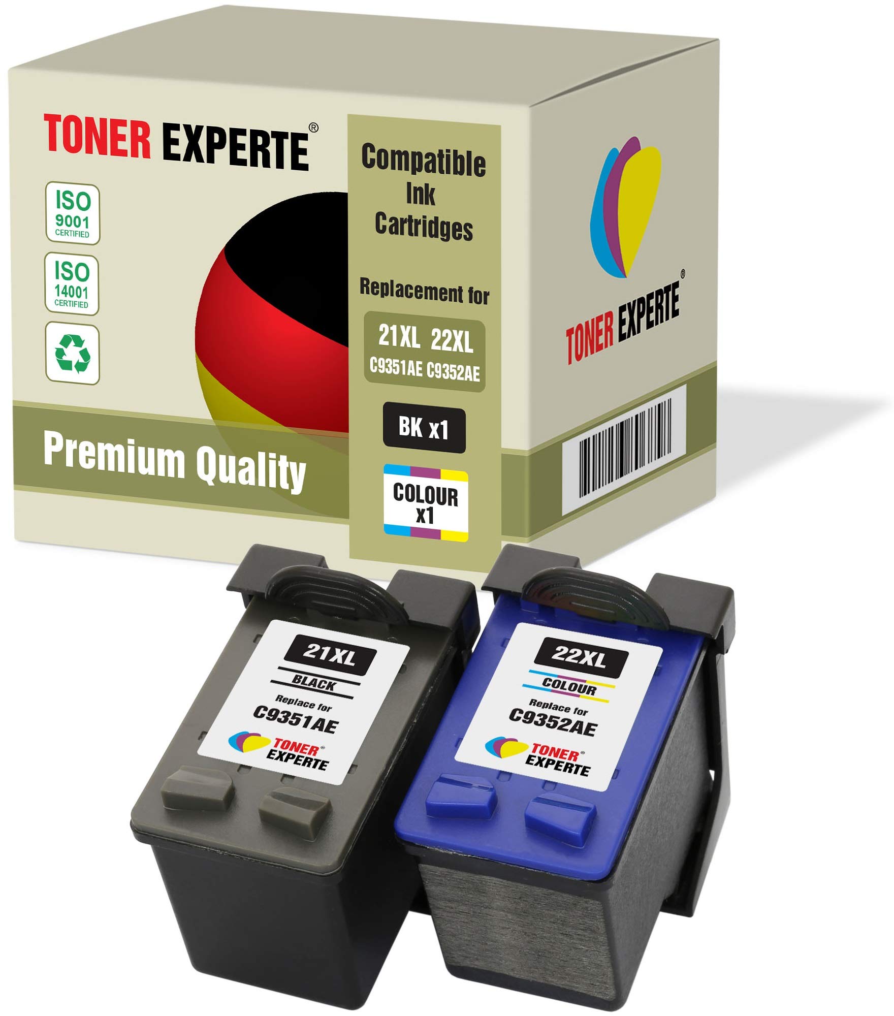 TONER EXPERTE Set of 2 XL Compatible with 21XL 22XL Remanufactured Ink Cartridges for Deskjet 3940, F2180, F2280, F380, F4180, D1460, D1530, D2360, D2460, Officejet 4315, PSC 1410
