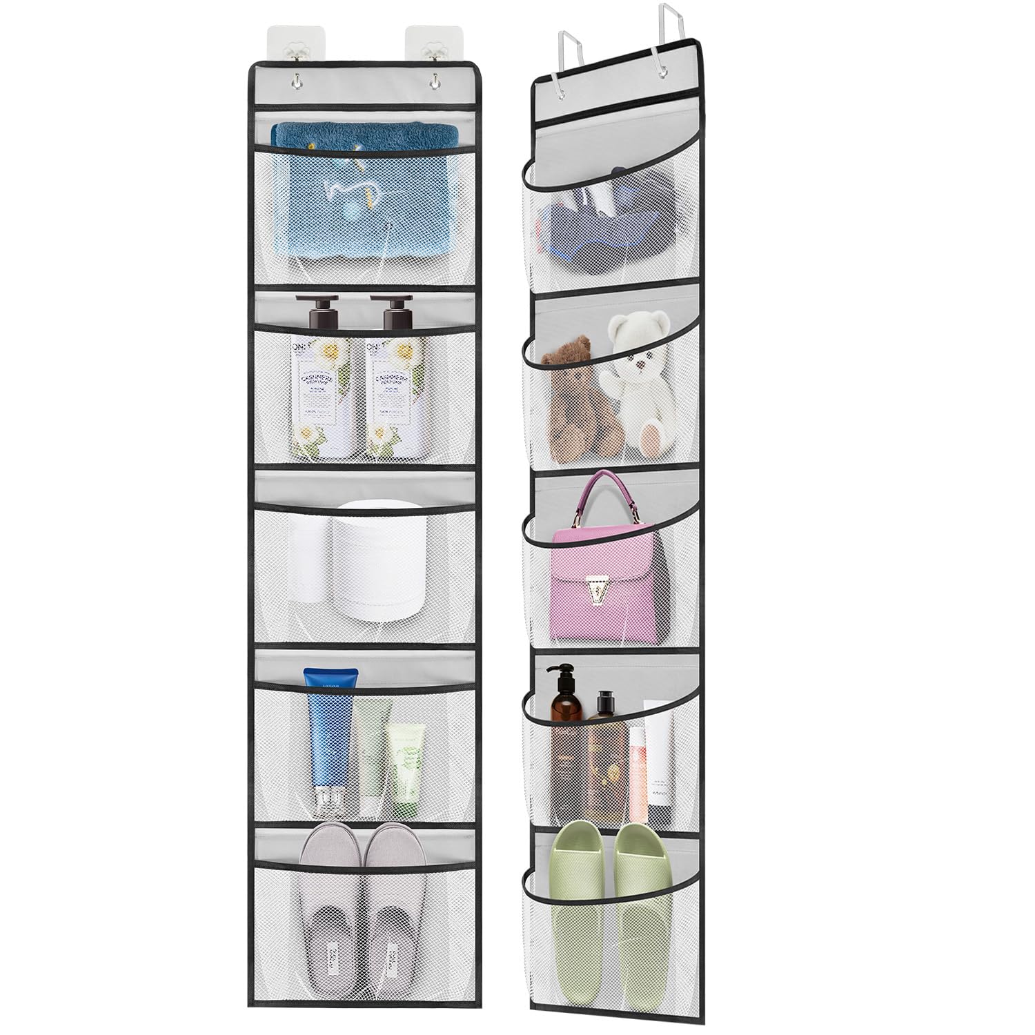 Hanging Storage 2 Pack Over The Door Organiser Storage with 10 Mesh Pockets 3 Kinds of Hooks,Pockets for Closet,Wardrobe Shoe Gadget Storage Organiser Shelves for Toys Kitchen Bedroom Bathroom