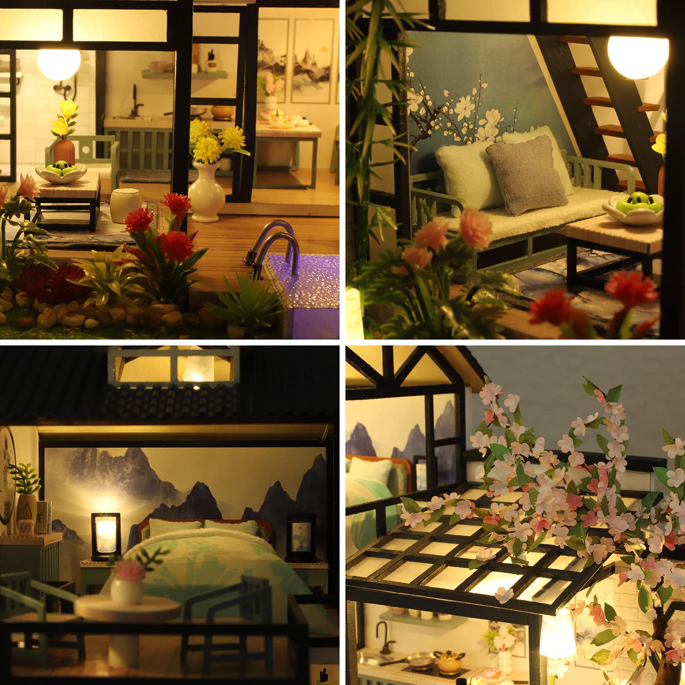 GuDoQi DIY Miniature Dollhouse Kit, Tiny House kit with Music, Miniature House Kit 1:24 Scale, Great Handmade Crafts Gift for Birthday Easter Day, Vintage Courtyard