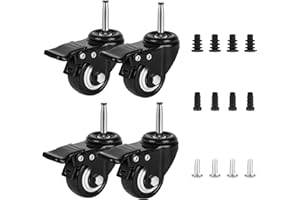 AVGGO 2 Inch Stem Casters Wheels with 5/16" x 1-1/2" (8x38mm) Stem, Set of 4 Furniture Wheels Replacement Parts with Iron and Plastic Sockets for Cabinet,Dolly,Crib,Trolley,Dining Car(4 with Brakes)