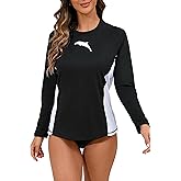 Halcurt Women's Long Sleeve Rash Guard Swim Shirt with Built in Bra Lightweight UPF50+ Quick Dry Swimsuit Top