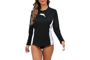 Halcurt Women's Long Sleeve Rash Guard Swim Shirt with Built in Bra Lightweight UPF50+ Quick Dry Swimsuit Top