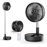 Primelove Portable Silent Fan, Oscillating Travel Fan with Timer,20dB | 6-21H,7200mAh Rechargeable Battery, Foldable,Remote, 