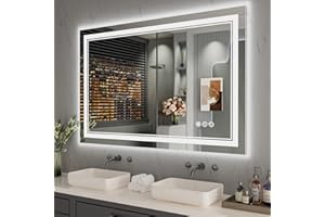 ISTRIPMF 40 x 32 Inch LED Bathroom Mirror, Front Light and Backlit Anti-Fog Dimmable Memory Lighted Vanity Mirror, Shatterproof Wall-Mounted Led Mirror for Bathroom