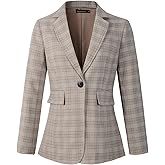 Beninos Womens Casual Blazers One Button Plaid Blazer Jacket