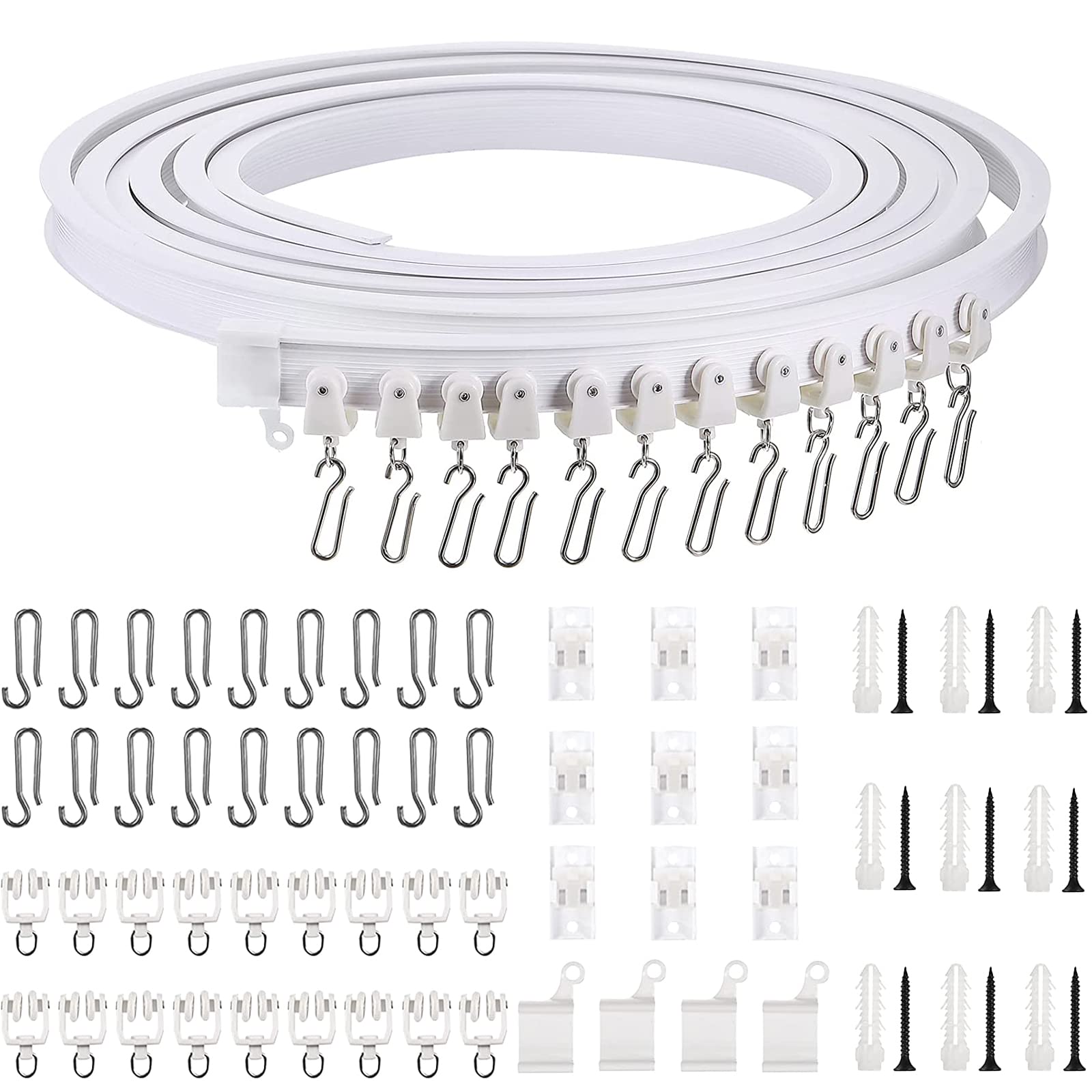 Flexible Ceiling Curtain Track Bendable Mounted Curtain Track Room Divider Curtain Soft Rod Windows Shower Corner RV Rail with Metal Curtain Hooks, White (3 Meters)