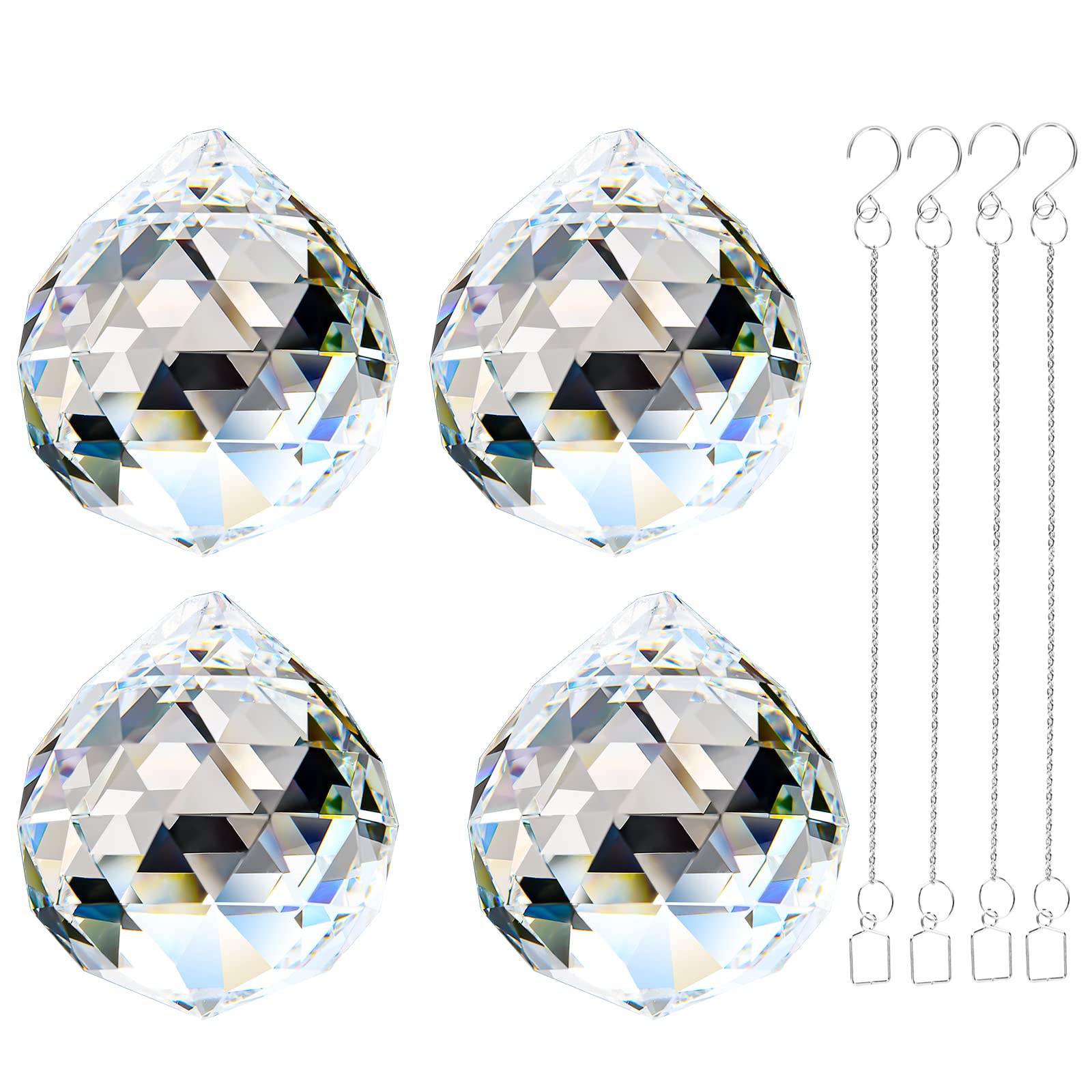 Adwikoso 4Pcs 40mm Crystal Ball Prism Pendant Glass Chandelier Hanging Crystals for Windows, Suncatchers for Windows, Feng Shui Suncatcher Wedding Home Window Décor (40mm, 4)