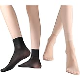 FITU Womens 30D Lettuce Trim Sheer Ankle Nylon Socks, Ankle High Tights Hosiery