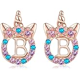 TRWWELL Unicorns Hypoallergenic Stud Earrings CZ Initial Letter Stud Earrings Unicorns Jewelry Gifts for Girls 3 years old +