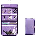 ANIZER Travel Foldable Jewelry Rolls Bag Hanging Jewelry Organizer with 9 Zippered Clear Pockets Storage Pouch with Rotatable Hanger (PURPLE)