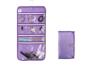 ANIZER Travel Foldable Jewelry Rolls Bag Hanging Jewelry Organizer with 9 Zippered Clear Pockets Storage Pouch with Rotatable