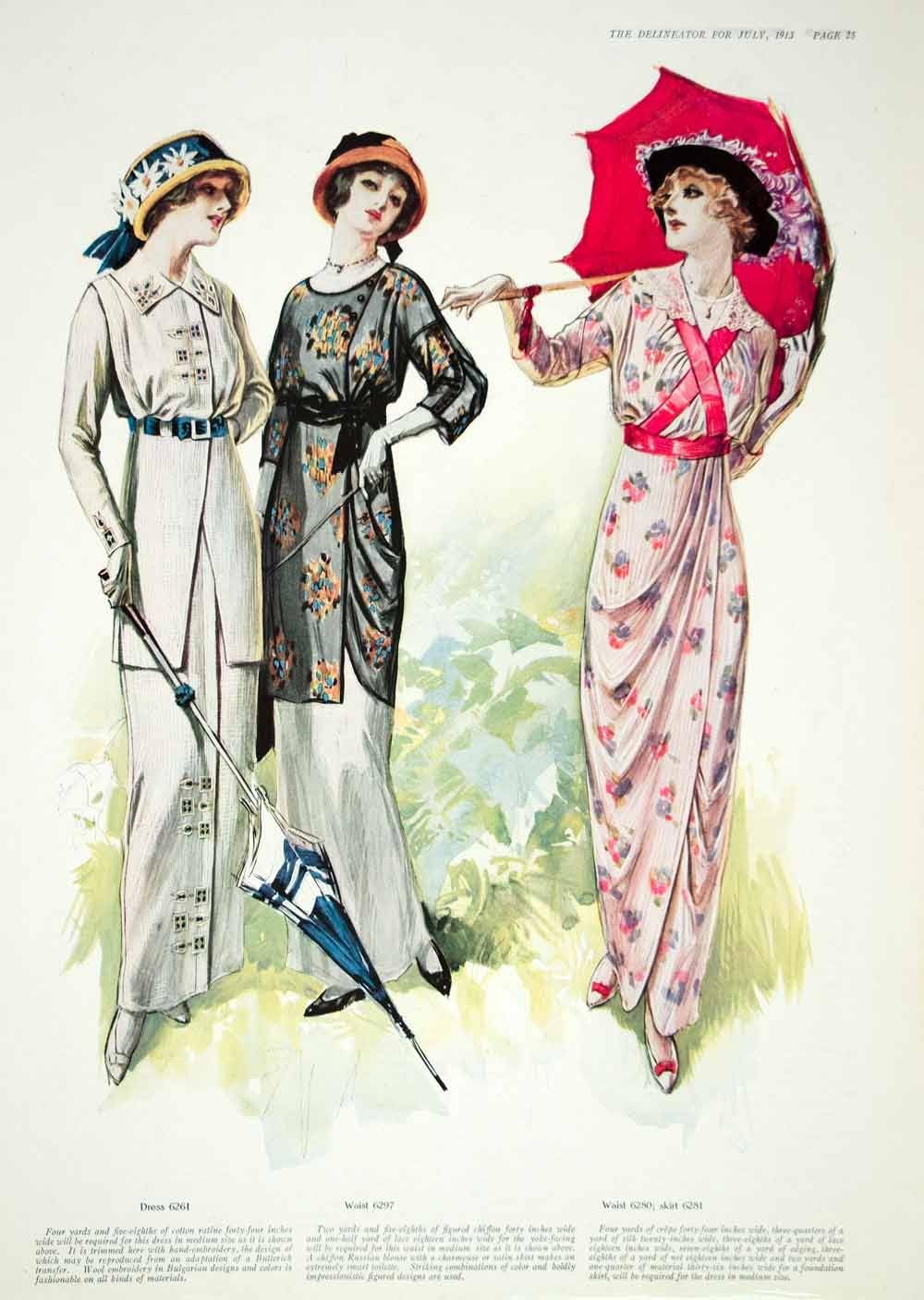1913 Color Print Late Edwardian Dress Period Clothing Chiffon Vintage Style Silk Original Color Print Amazon Co Uk Kitchen Home