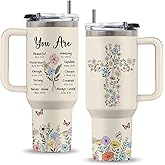 Uibunoo Christian Gifts for Women, 40 Oz You Are Tumbler with Handle & Straw, Religious Faith Inspirational Bible Verses Gift for Women, Christian Tumbler, Gifts for Thanksgiving Christmas, 1 PCS