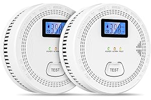OLUNCLE 2 Packs, 2 in 1 CO & Smoke Detectors,Carbon Monoxide Detectors,Smoke Detector Battery Powered,（Include 3 * 1.5V AA Battery）,85 db Smoke Alarm,Fire Alarm,Easy Install,Portable