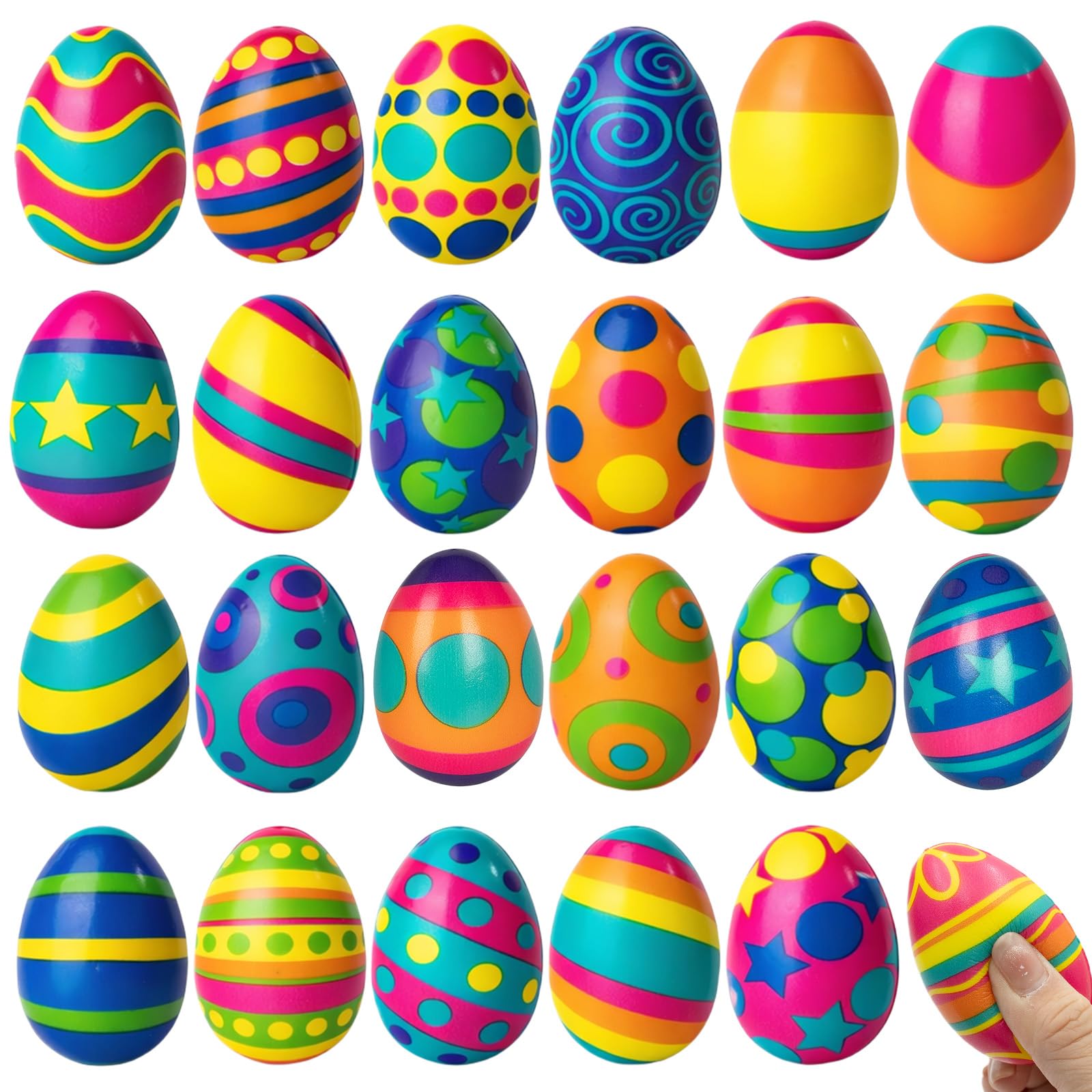 ZICZLI 24 Pack Squishy Easter Eggs Fidget Toys, Colorful Slow Rising Stress Relief Squeeze Eggs Assorted Colors for Easters Egg Hunt Filling Treat Basket Stuffers Easter Party Favors