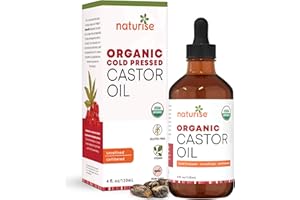 Naturise Organic Castor Oil - Organic Cold Pressed Unrefined in Glass Bottle - Vegan Non GMO Unfiltered Castor Oil Cold Pressed - Support for Eyelash, Eyebrows, Hair Growth, Skin and Face (4 fl. oz.)