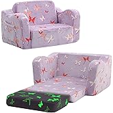 MeMoreCool Toddler Chair Comfy 1-3 Years Old, Kids Couch for Playroom, Convertible Glowing Butterfly Flip Out Sofa, Kids Furniture Floor Recliner Chair Bed