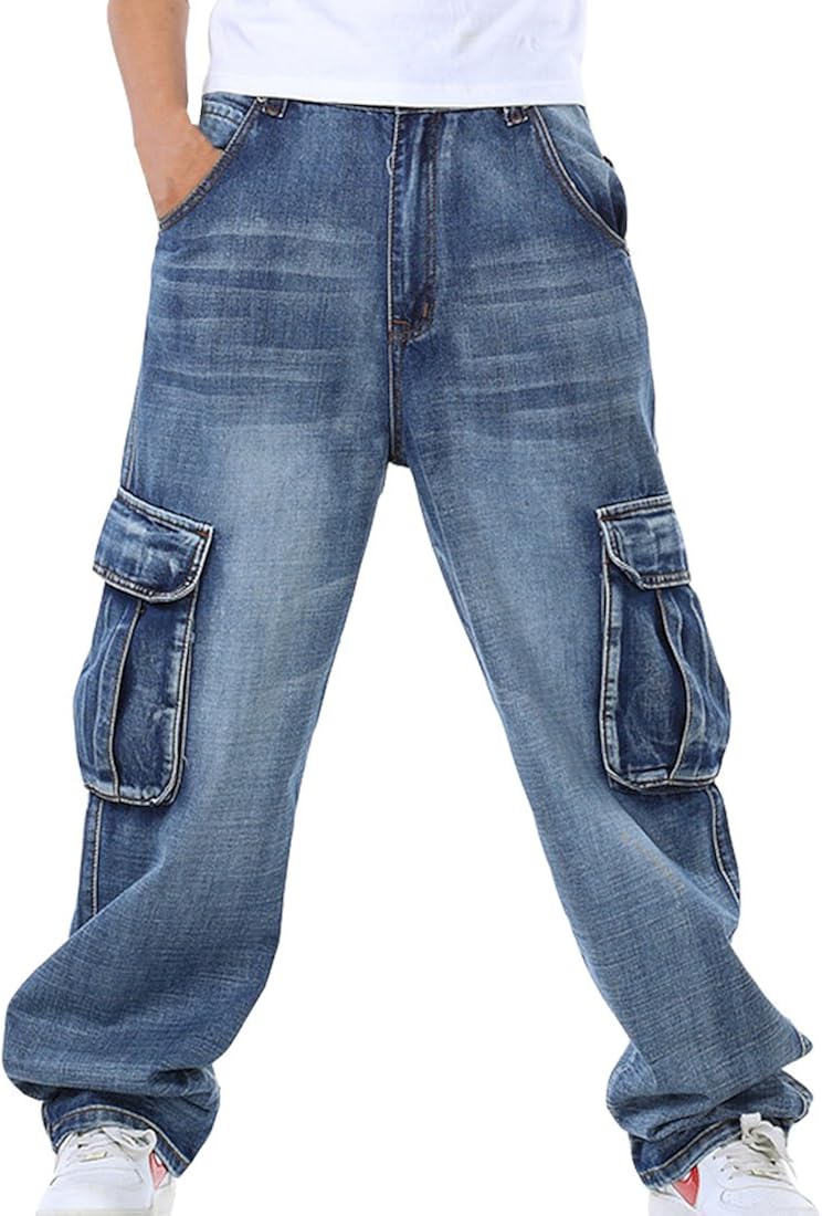 HZCX FASHION Mens MultiPockets Cargo Denim Pants Loose Fit Jeans for Big Tall Amazon.co.uk