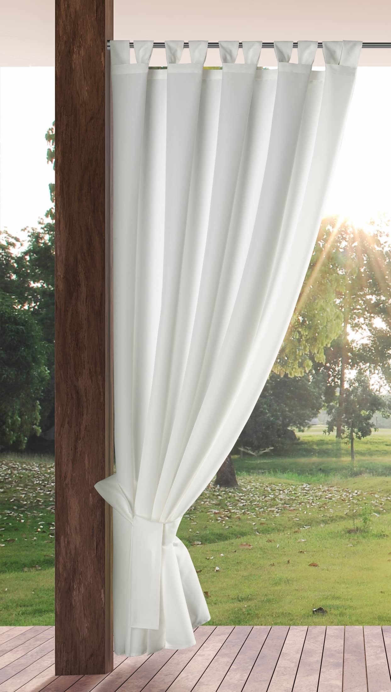 Eurofirany GARDEN Outdoor Curtain with Tab Top - 1 pc. Velcro Fastener, Sun Protection, Privacy Screen, Windproof, Waterproof Curtain for Patio, Gazebo, Pergola, Porch, W61" x L102", White