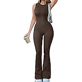 OQQ Women Yoga Jumpsuits Ribbed Crew Neck Sleeveless Bell Bottoms Flare Jumpsuits