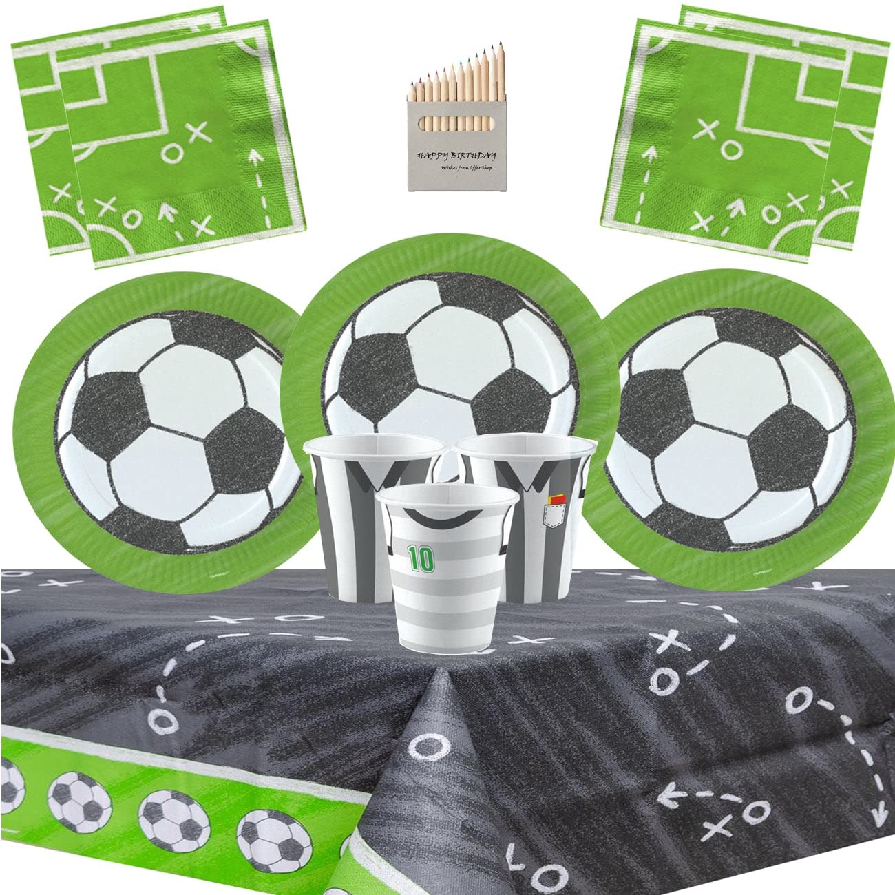 Football Party Supplies Soccer Theme Birthday Party Tableware for Kids- Football Plate Cup Napkins Tablecover for 8 Guests