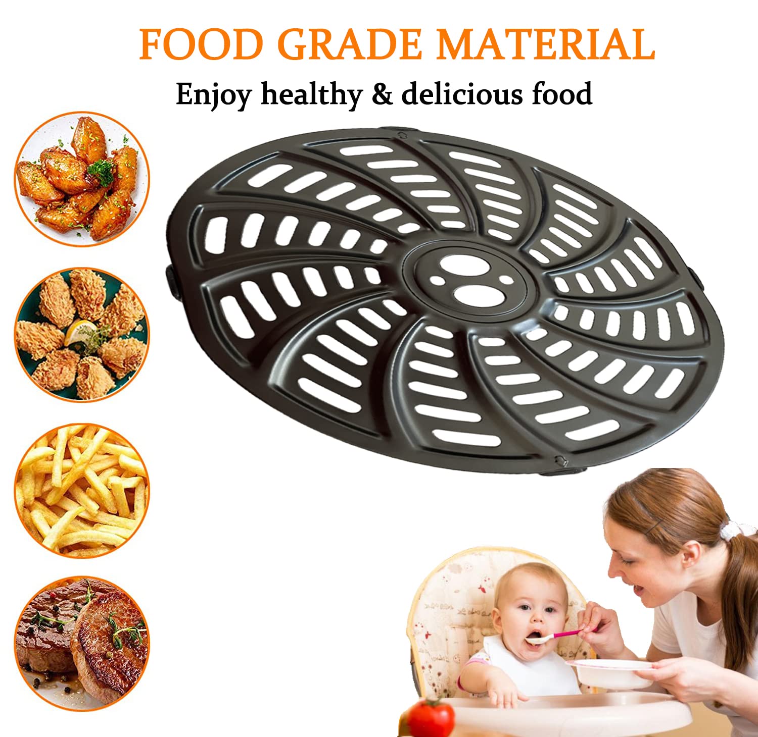 6QT Air Fryer Replacement Crisper Tray for Gourmia GAF698/GAF686 Air Fryers, Upgraded Air Fryer Grill Plate, Grill Pan Grate Grid for Gourmia 6QT Air Fryers, Nonstick, Dishwasher Safe