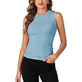 Rooscier Women's Racerback Crew High Neck Knit Ribbed Slim Fitted Casual Basic Tank Top Shirts