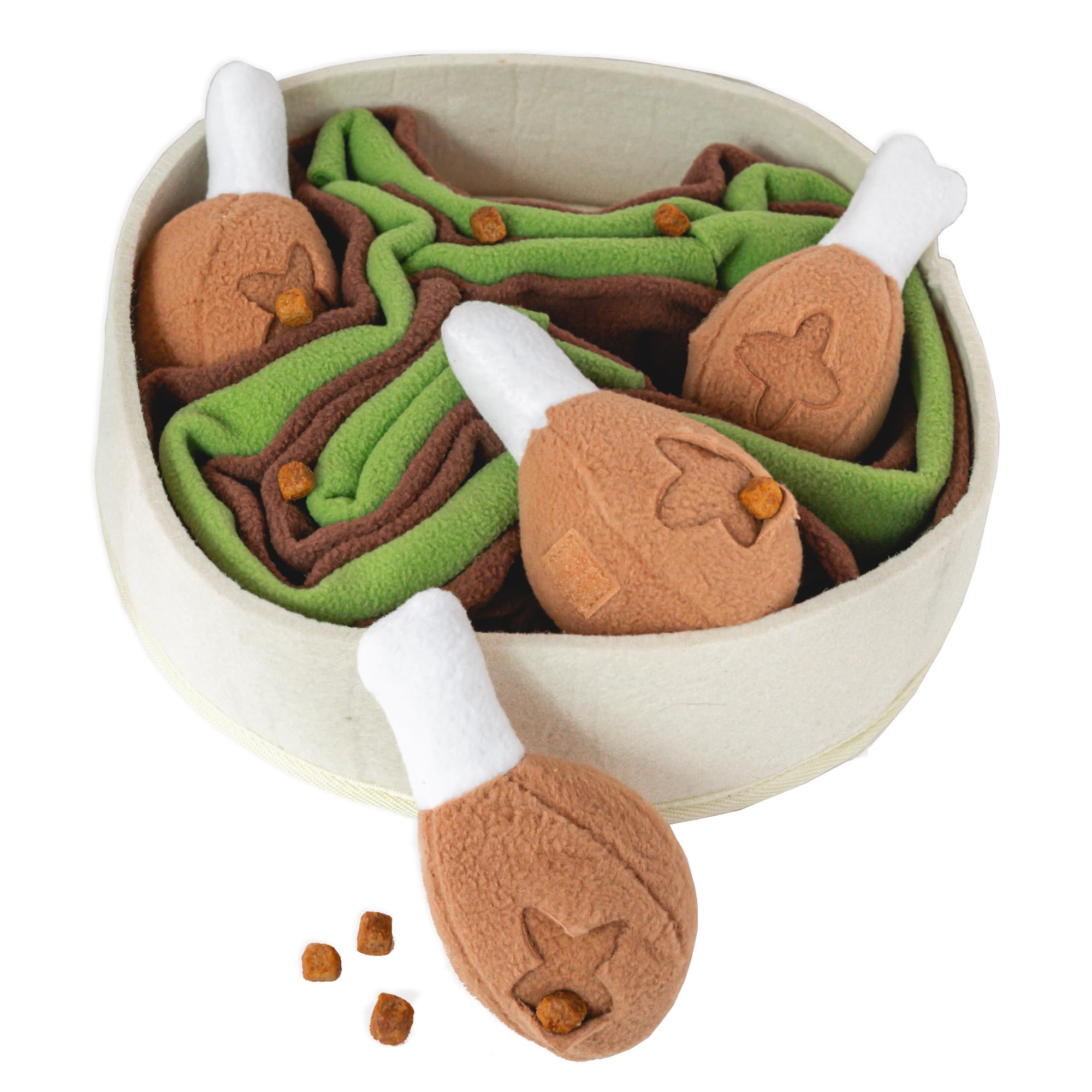 PAWS MANIA Interactive Dog Puzzle Toy (Drumstick) for small to medium sized dogs, hide and seek treats with hidden squeakers