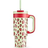24 oz Metal Tumbler Cup for Girls: Easy Grip Handle, Leak-Proof when Sealed, Easy to Clean, Double Wall Vacuum Cup for Home, School, Daycare, Party, Picnic, Hiking, Travel, Gift (Strawberry Pop)