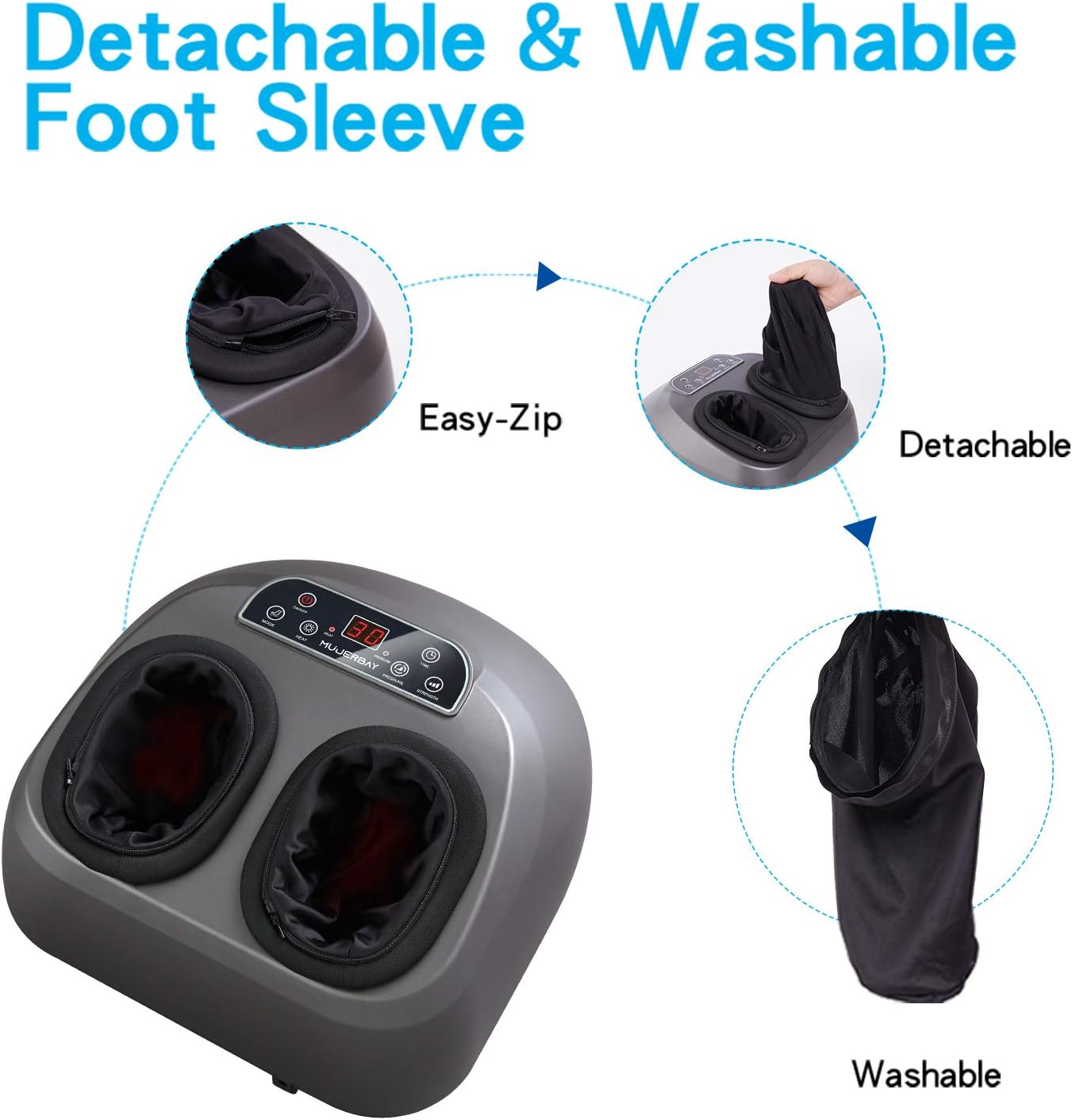 MUJERBAY Foot Massager with Heat, Shiatsu Massage Machine with Air Compression, Deep Kneading Remote Control, 5 Instensy, Relieve Pain and Improve Blood Circulation, masajeador de pies: Health & Personal Care