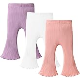 DREAM BUS 3 Pack Baby Girl Pants Toddler Leggings Solid Ribbed Cotton Baby Girls Flare Pants Toddler Bell Bottoms