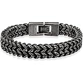 Watforsh Chunky Stainless Steel Cuban Link Bracelet for Men Black Clasp Franco Chain Bracelet