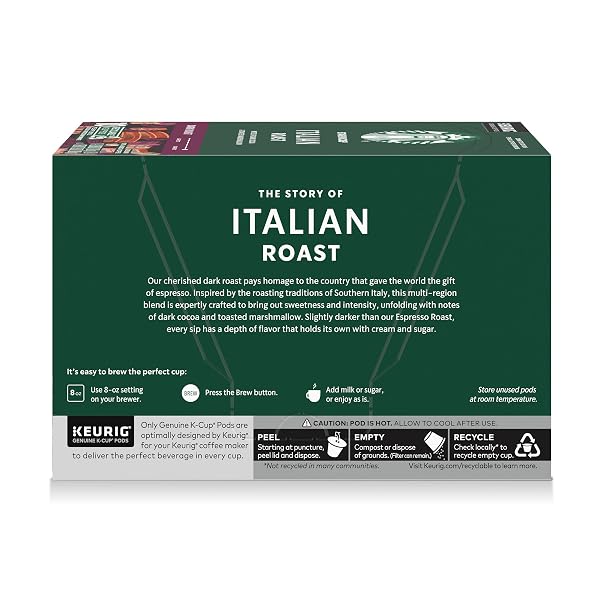 STARBUCKS K-CUP COFFEE PODS, DARK ROAST HOT OR ICED COFFEE, ITALIAN ROAST, 10 KEURIG PODS