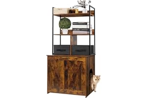 DWANTON Litter Box Enclosure with 2 Storage Shelves and 2 Drawers, 2-in-1 Hidden Cat Litter Box Enclosure Furniture with Shelf, Reversible Entrance, Washable Drawers, 50-Inch, Rustic Brown