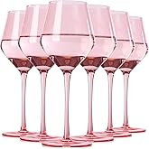 TrophyToast Pink Wine Glasses Set of 6-【Hand Blown】 Crystal Pink Wine Glasses With Tall Long Stem,Universal Size for White and Red Wine-Springtime Pink Wine Stemware for Home Decro 16oz