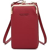La Packmore Small PU Leather Cell Phone Crossbody Bag Purses Clear Mini Phone Pouch Purse with Card Slots Compatible for iPhone/Samsung Galaxy (Cherry)