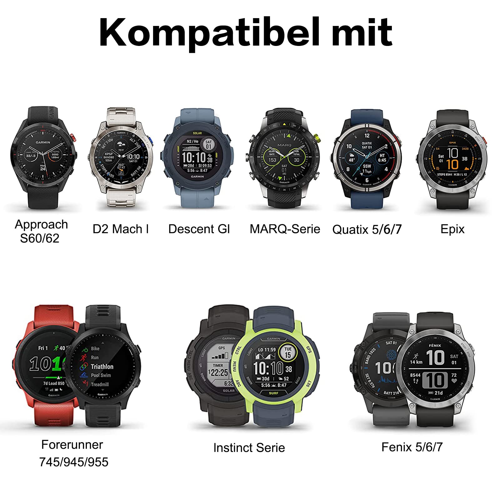 Fenix 7 Leder Armband, 22mm Uhr Ersatzarmband für Fenix 8 47 mm, Fenix 7 Solar, Fenix 7 Sapphire Solar, Fenix 6 /pro/Sapphire, Fenix 5 /plus, Forerunner 935/945/955, Approach S60, Quatix 5/6/7 4