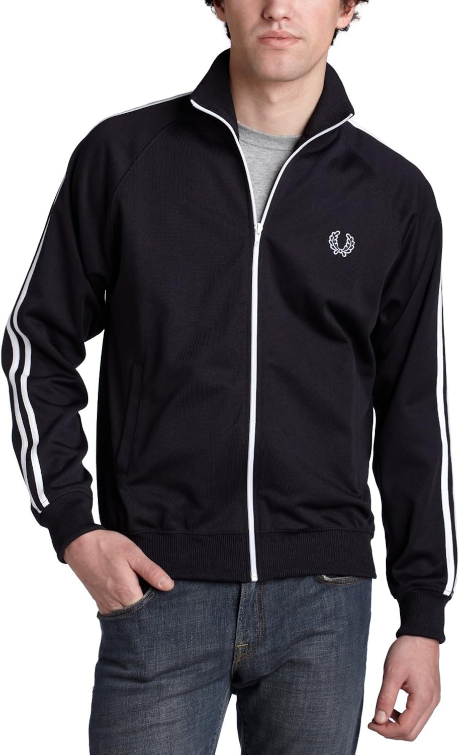 Fred Perry Track Top Jacket Twin White Stripes Laurel Logo (XL, Black): Amazon.co.uk: Clothing