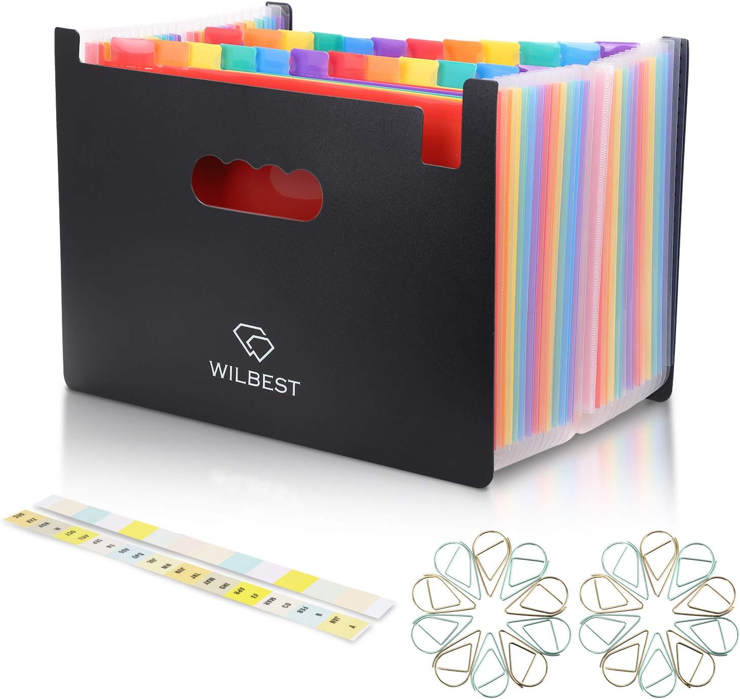 Expanding File Folder A4(24 Pockets) with Colored Tabs&Paper Clips,Portable Multicolor High Capacity Expandable Wallets Folders Box Files,Plastic Accordion Document Organizer for Office Home Business