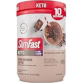 SlimFast Keto Meal Replacement Shake, Fudge Brownie Batter, Low Carb Keto Protein Powder with Collagen &amp; Whey, No Sugar Added, Gluten Free, Weight Loss Support, 10-Serving Canister