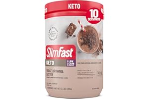 SlimFast Keto Meal Replacement Shake, Fudge Brownie Batter, Low Carb Keto Protein Powder with Collagen & Whey, No Sugar Added, Gluten Free, Weight Loss Support, 10-Serving Canister