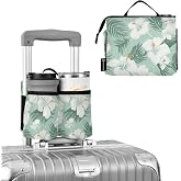 DOMIKING Hibiscus Flowers Leaves Tropical Travel Luggage Cup Holder for Suitcase Free Hands Drink Carriers with Storage Pockets for Coffee Mug Bottle