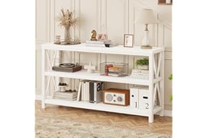 FATORRI Console Table for Entryway, Long Sofa Table with 3 Tier Shelves, Modern White Hallway Tables for Living Room (55 Inch, White Oak)